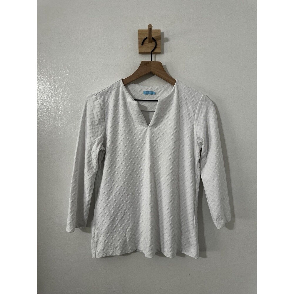 J. McLaughlin Women White Textured Catalina Cloth Top Size Small Nylon Geometric
